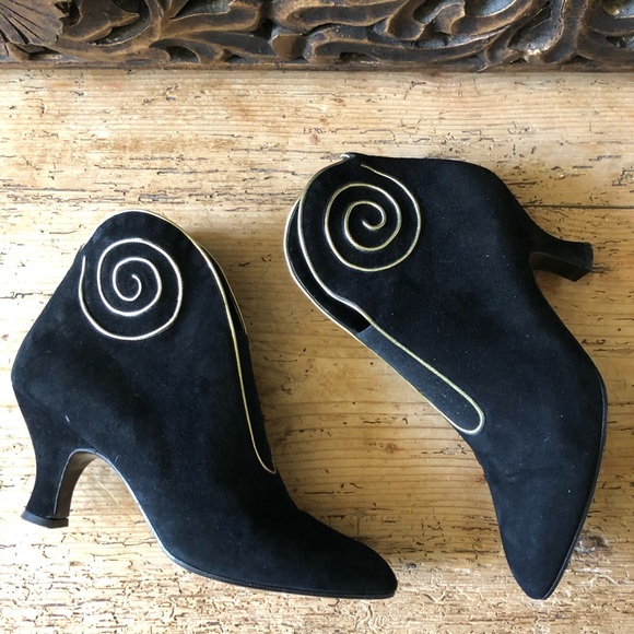 Vtg Maud Frizon Gold Swirl Black Suede Boots 36.5 - Picture 10 of 13